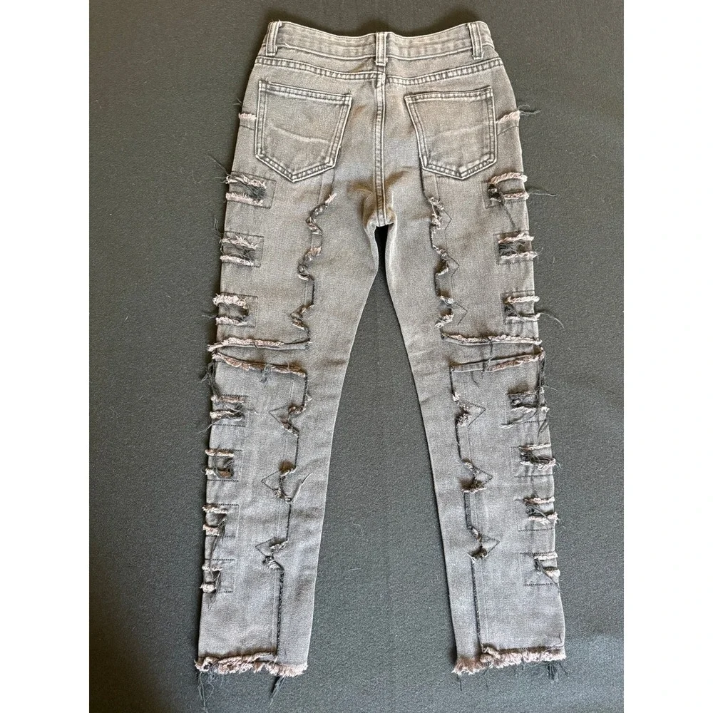Unbranded‎ Distressed Jeans Youth 12Y Grey/Black Excellent Ripped Patchwork